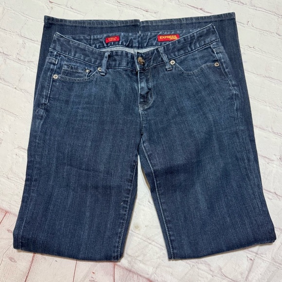 EXPRESS STELLA boot cut Women’s dark wash Blue Jeans Y2K fashion Low rise 0R GuC - Picture 2 of 14